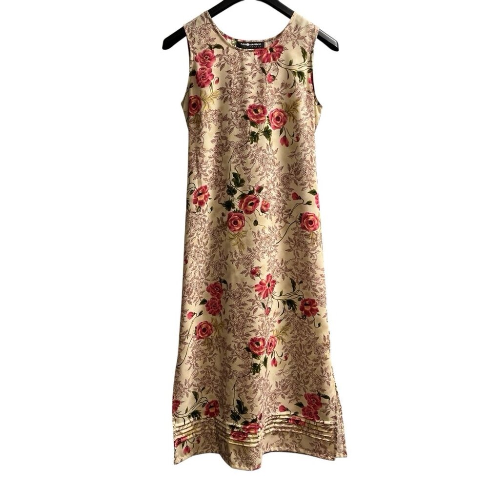 Vintage Sag Harbor Dress Women 6P Floral Red Maxi Tie Back Cottagecore Grunge
